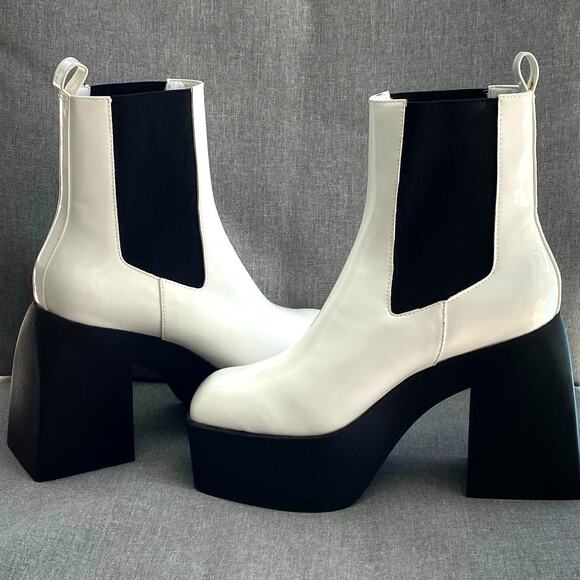 STEVE MADDEN Teaser Gloss White Wedge Heel Ankle Boot 8.5 M Chunky Mod Rave Y2K - Picture 5 of 11